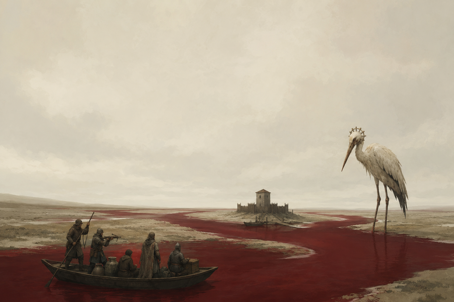 A small warband crossing a blood marsh